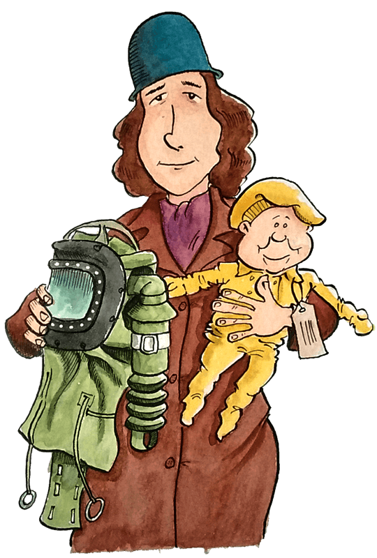 EVAC mum and baby Illustration - WW2 Mum with baby and gas mask