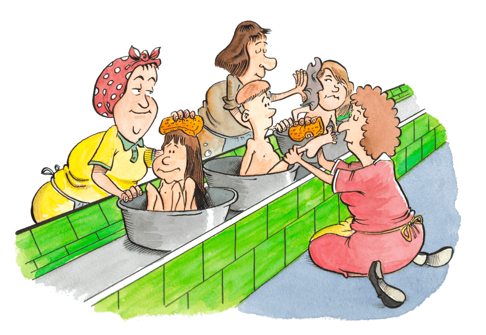 Illustration - WW2 childrens' bath time