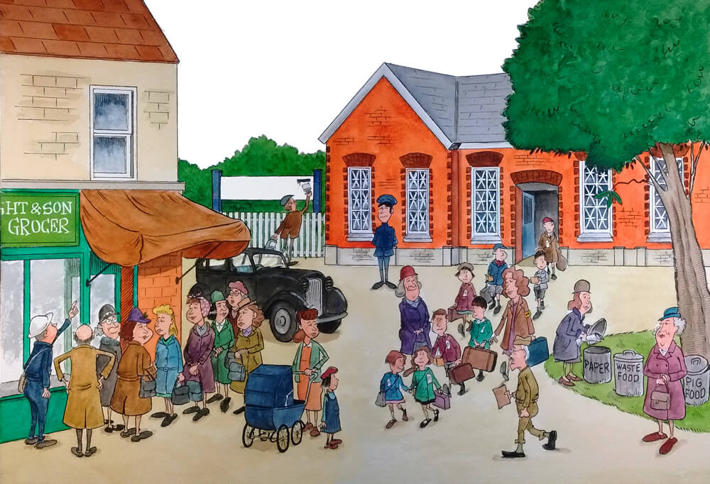 Evacuees-village Illustration - WW2 Village scene